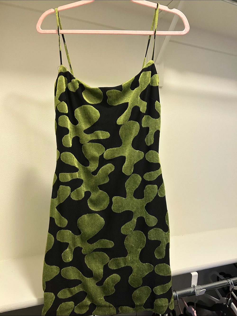 Vintage Green and Black Abstract Slip Mini Dress